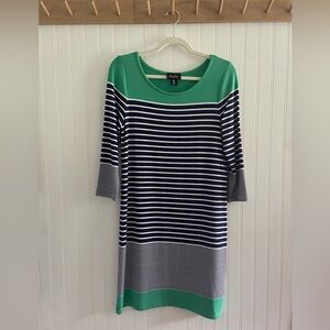 Heyton Preppy French Terry Striped Color Block 3/4 Sleeve Career Dress Small